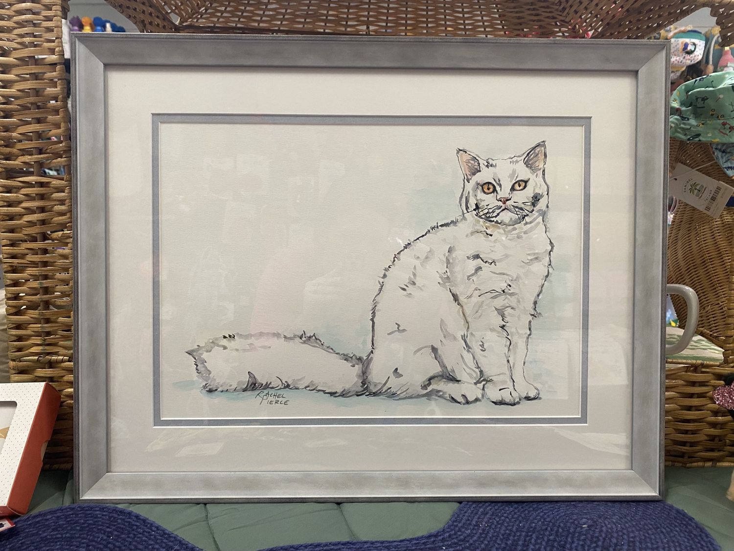 Fluffy White Cat Original Watercolor