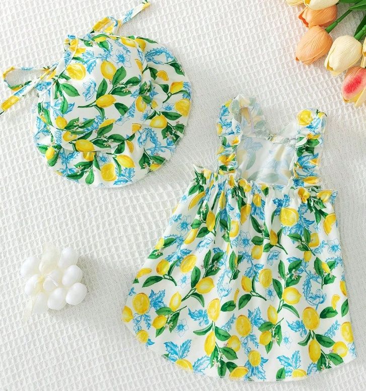 Ruffle Strap Pet Dog Dress With Hat