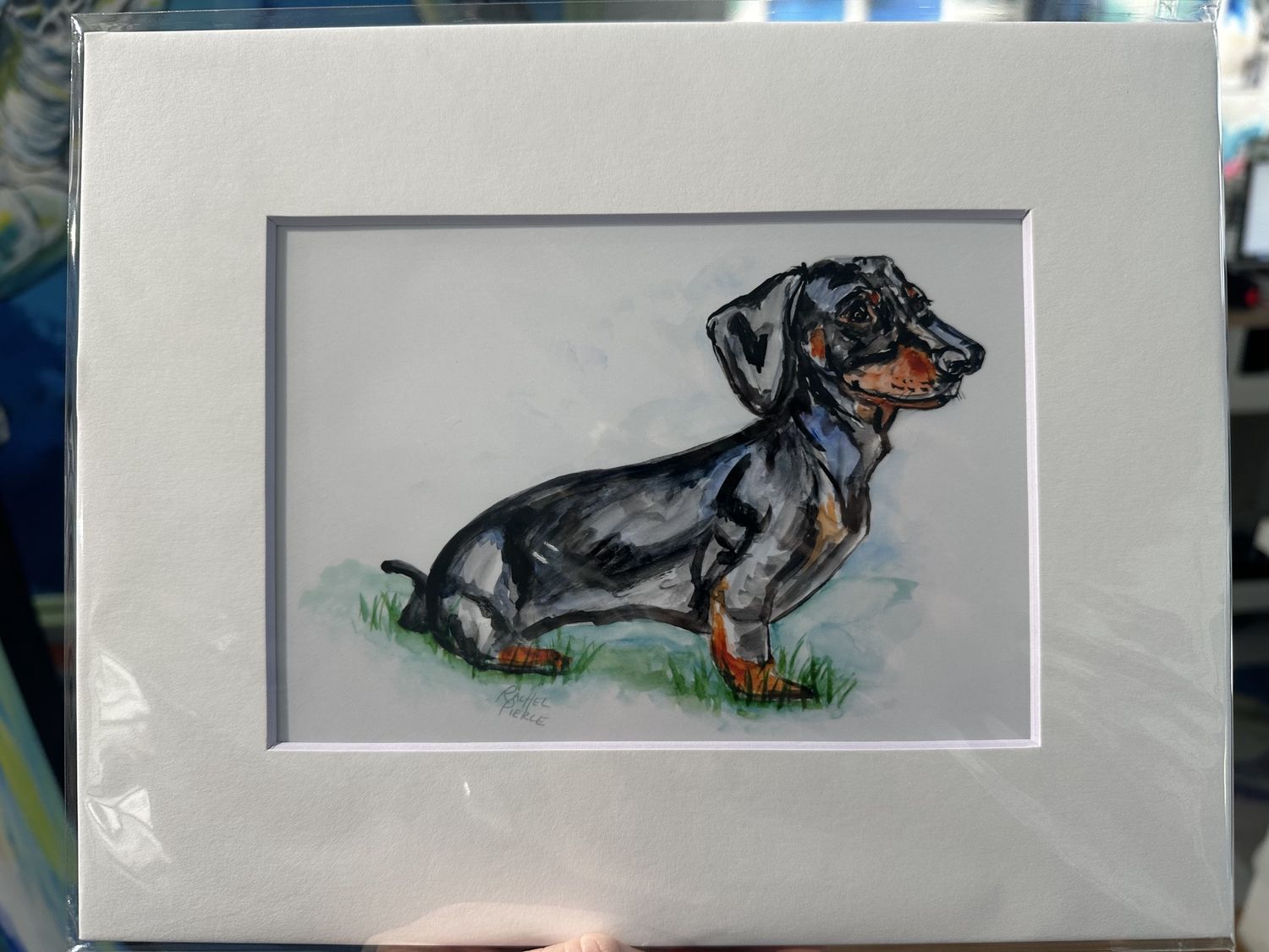 Rachel Pierce &quot;Black Dachshund&quot; Matted Print