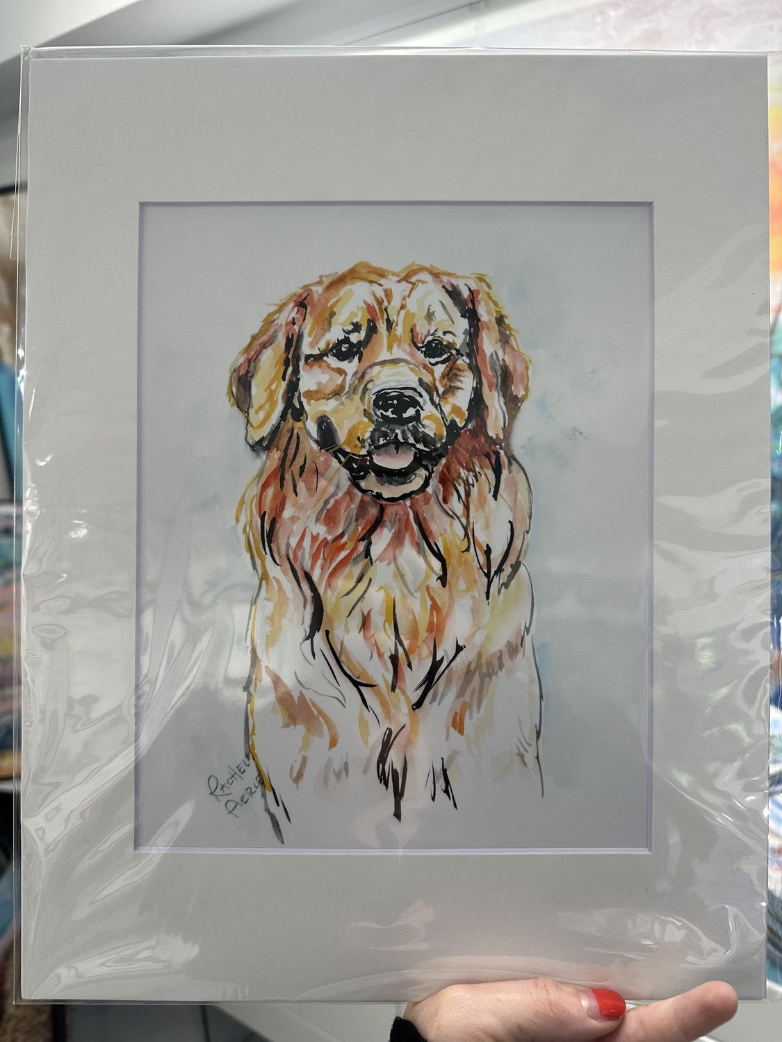 Rachel Pierce &quot;Happy Golden Retriever&quot; Matted Print