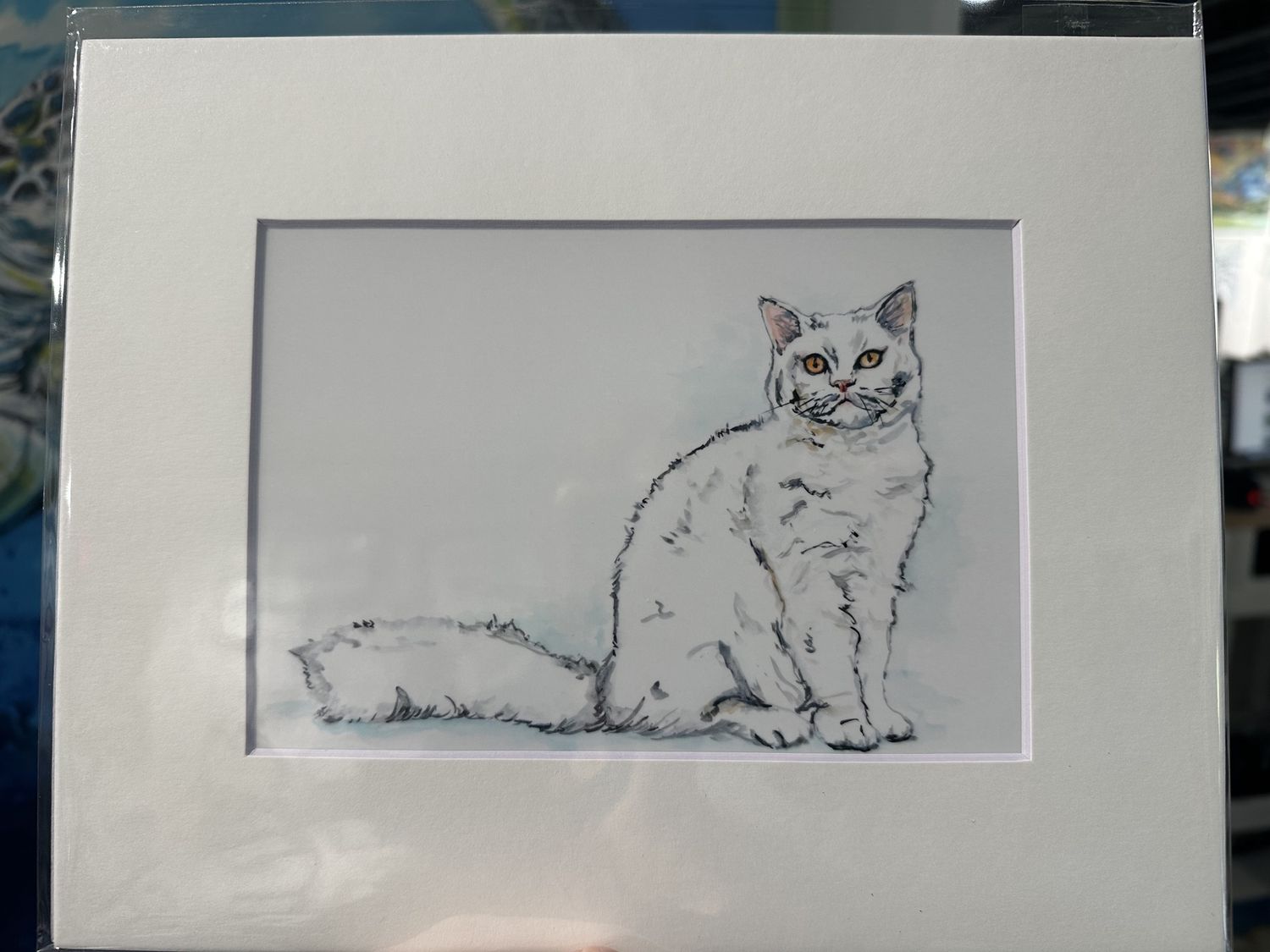 Rachel Pierce &quot;Fluffy White Cat&quot; Matted Print