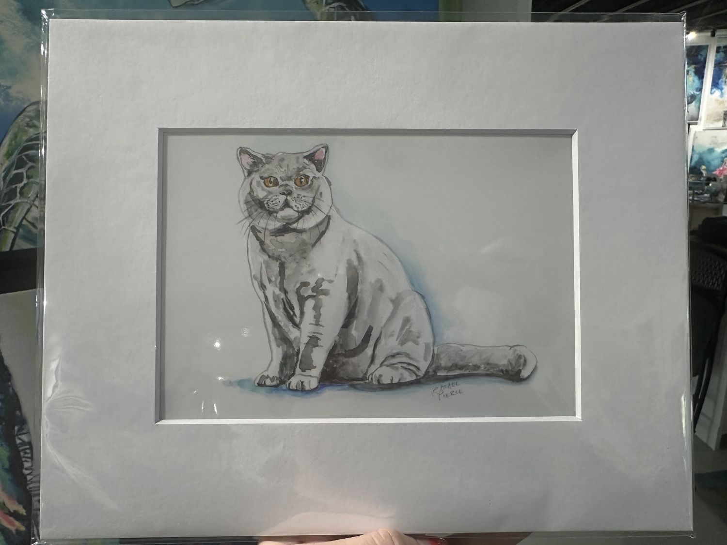 Rachel Pierce &quot;Grey Cat&quot; Matted Print