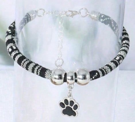 Nylon Pet Necklace With Colorful Paw Print Pendant, Colour: Black