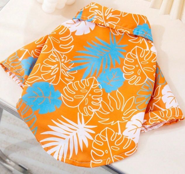 Casual Vacation Style Orange Plant Print Pet Shirt
