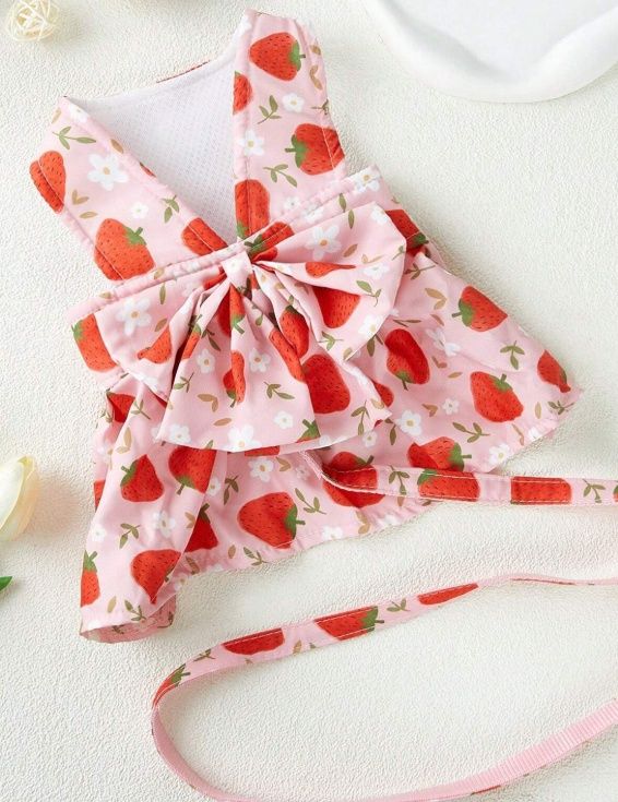 Pink Strawberry Kawaii Bowknot Pet Dress, Size: S