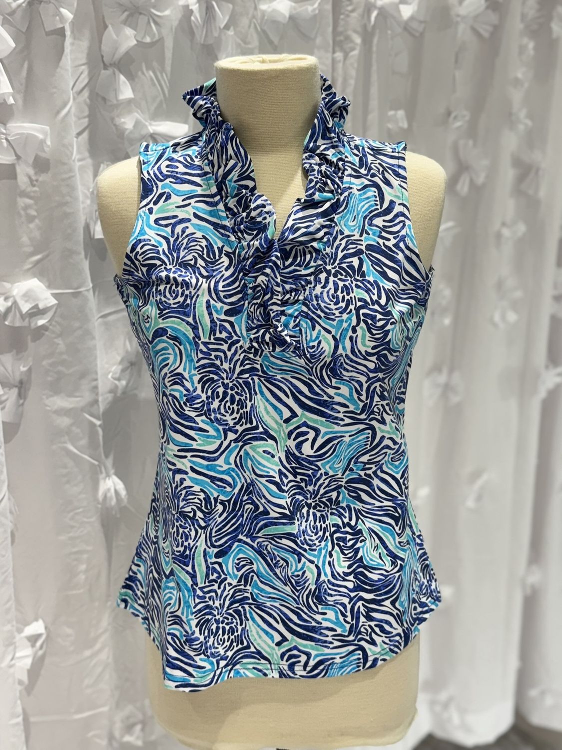 Lulu Ruffle Neck Print Sleeveless Top