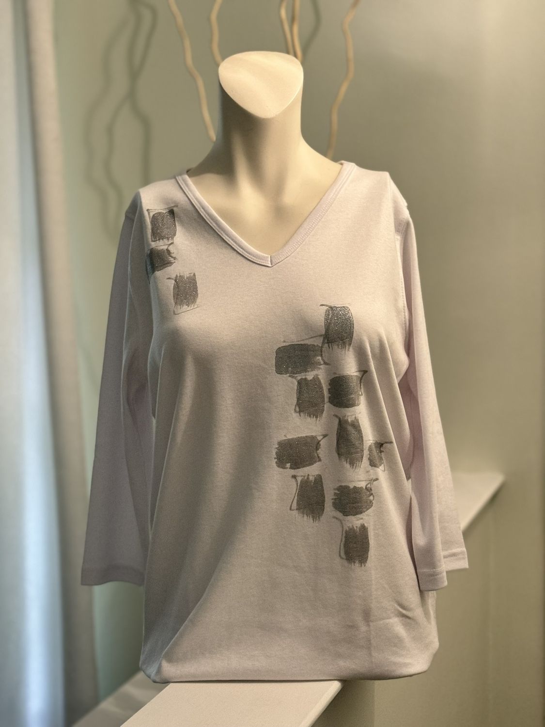 Victoria  V-Neck &gt;Silver Squares&lt;, Colour: Silver Squares White, Size: XS
