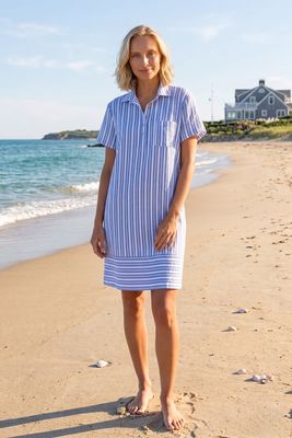 Escape Stripe Shirt Dress 82370 - Blue