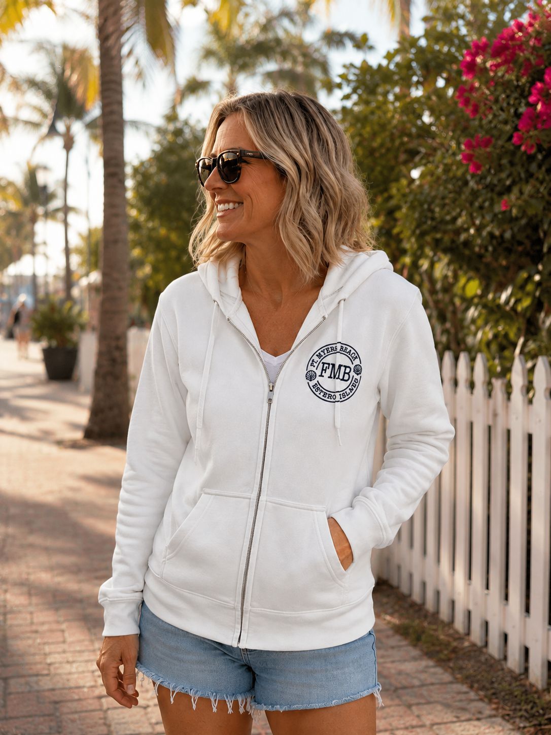 Hoodie Zip Sun Stamp LS14003 - White