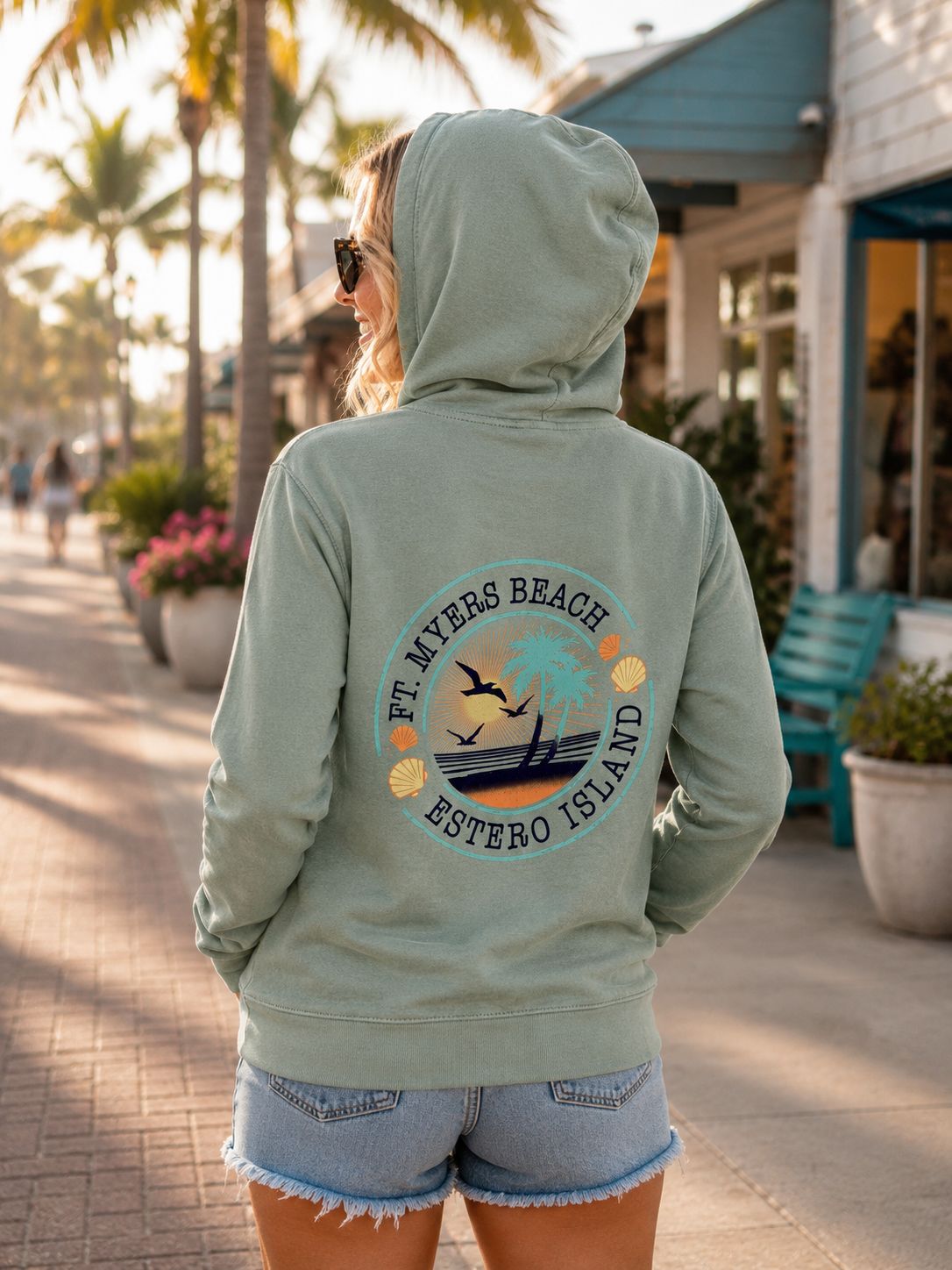 Hoodie Zip Sun Stamp LS14003 - Seafoam