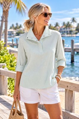 CB Funnel Neck Top 10361 - White/Aqua