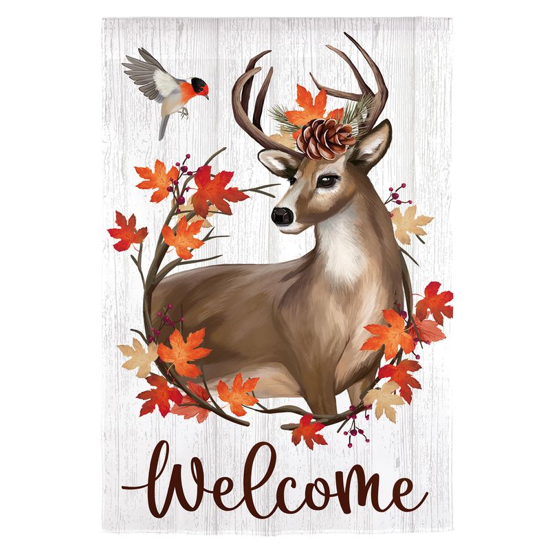 Autumn Deer Wreath Moire Garden Flag
