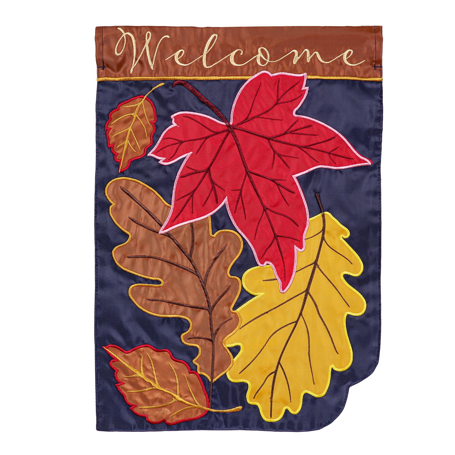 Fall Leaves On Navy Applique Garden Flag