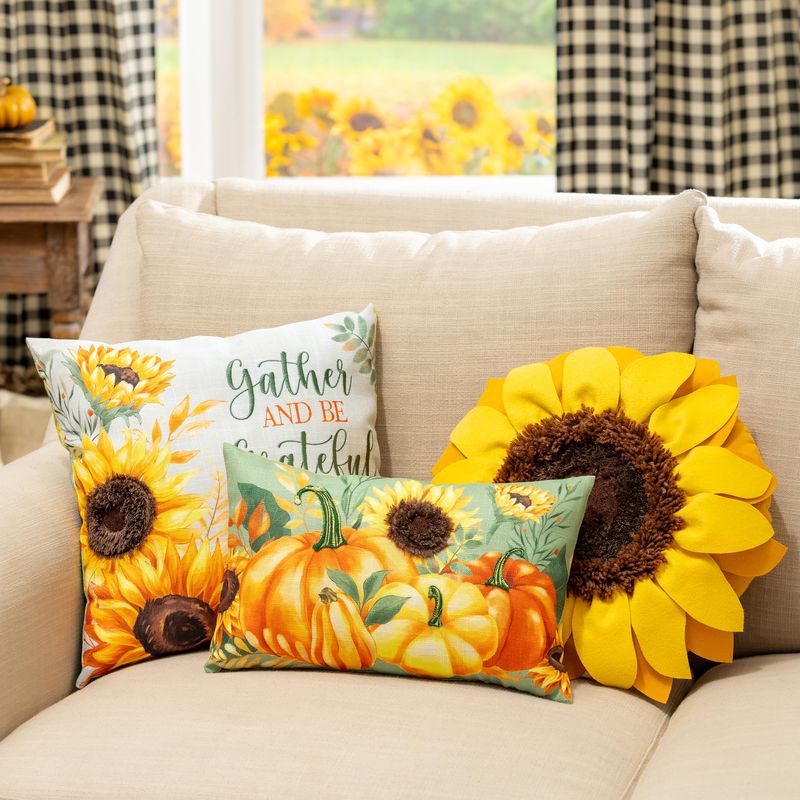 Grateful Gatherings Sunflower Shaped Pillow, 16&quot;