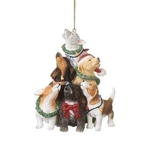 4.75&quot;H HOWLING DOG ORNAMENT PILED INTO TREE