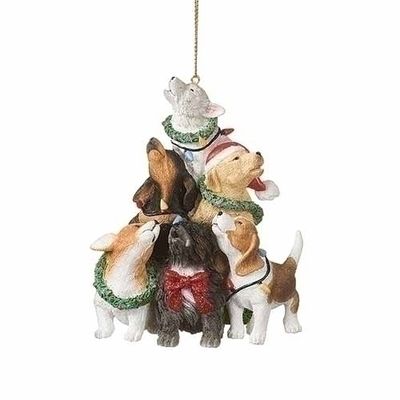 4.75&quot;H HOWLING DOG ORNAMENT PILED INTO TREE