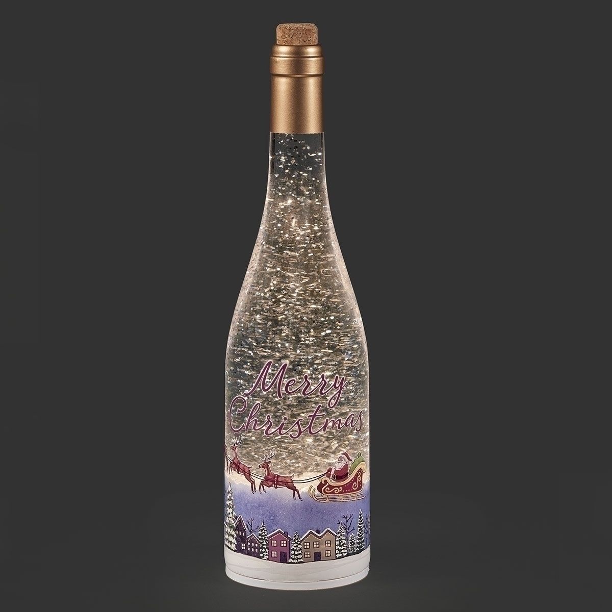 12&quot;H LIGHTED SWIRL SANTA OVER TOWN WINE SHAPE