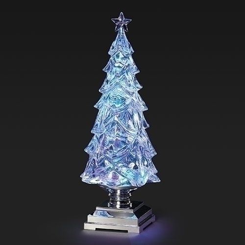 12.75&quot;H LIGHTED SWIRL TREE SILVER BASE; CLEAR