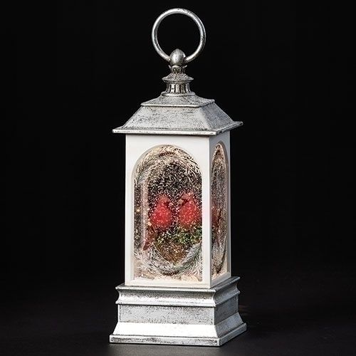 9.25&quot;H LIGHTED SWIRL LANTERN CARDINAL PAIR ON BRAN