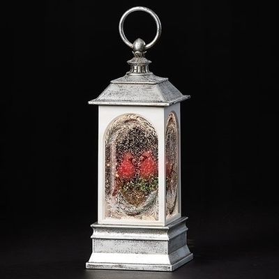 9.25&quot;H LIGHTED SWIRL LANTERN CARDINAL PAIR ON BRANCH