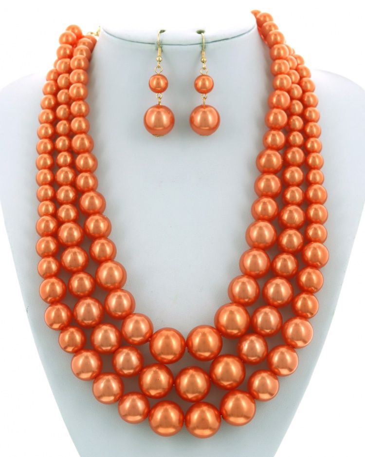 3 Strands Pearl-Pearl Graduating Necklace &amp; Earring Set