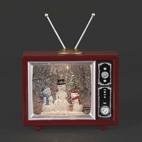 6&quot;H LIGHTED SWIRL SNOWMAN TV WITH SNOWY PRINTED BA