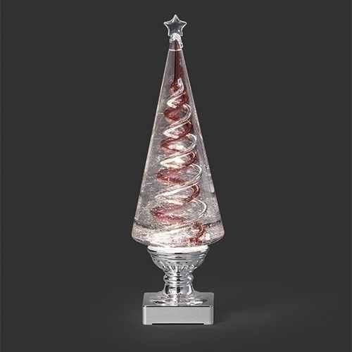 14&quot;H LIGHTED SWIRL TREE, RED SILVER ROTATING SPIRA