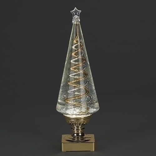 14&quot;H LIGHTED SWIRL TREE GOLD &amp; SILVER ROTATING SPI