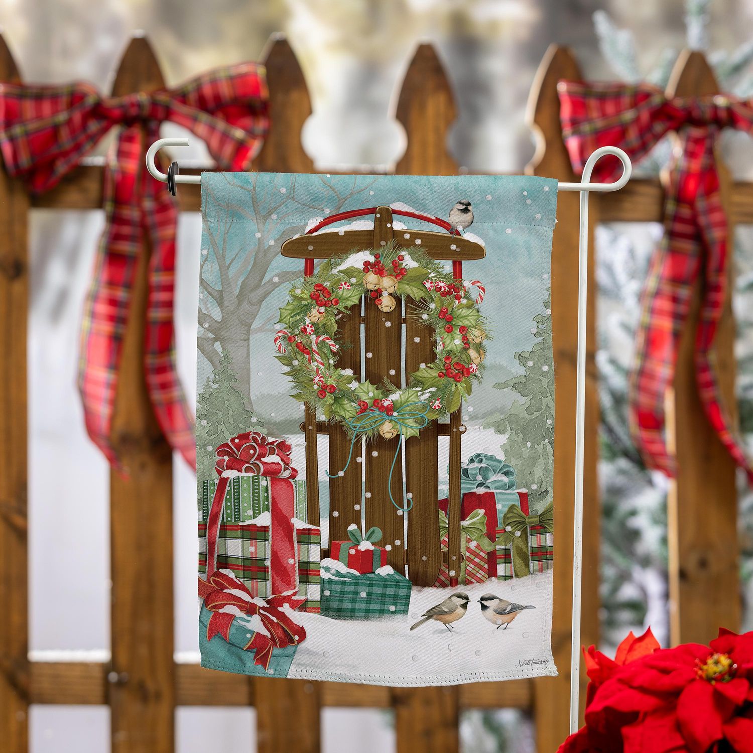 Christmas Sled Suede Garden Flag