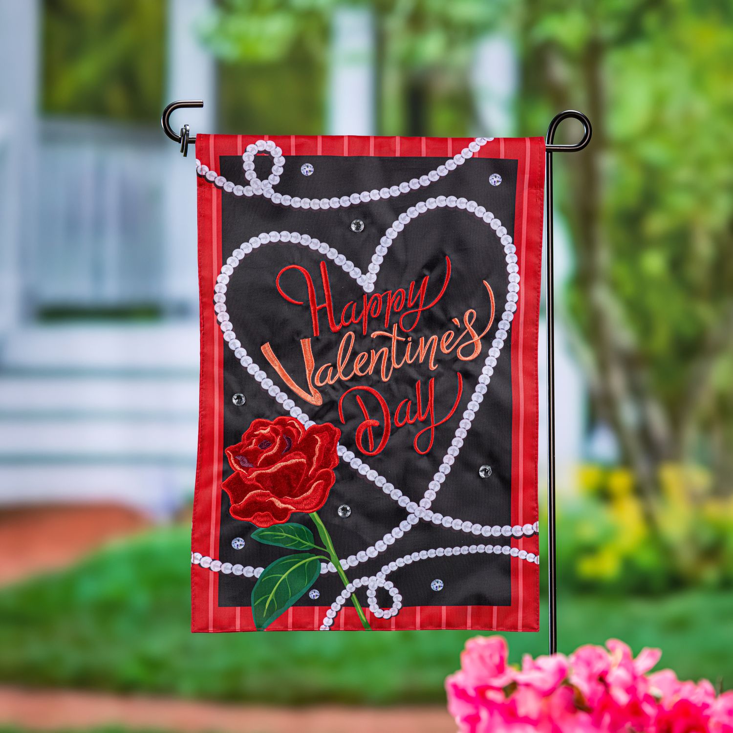 Valentine&#39;s Day Pearls Applique Garden Flag