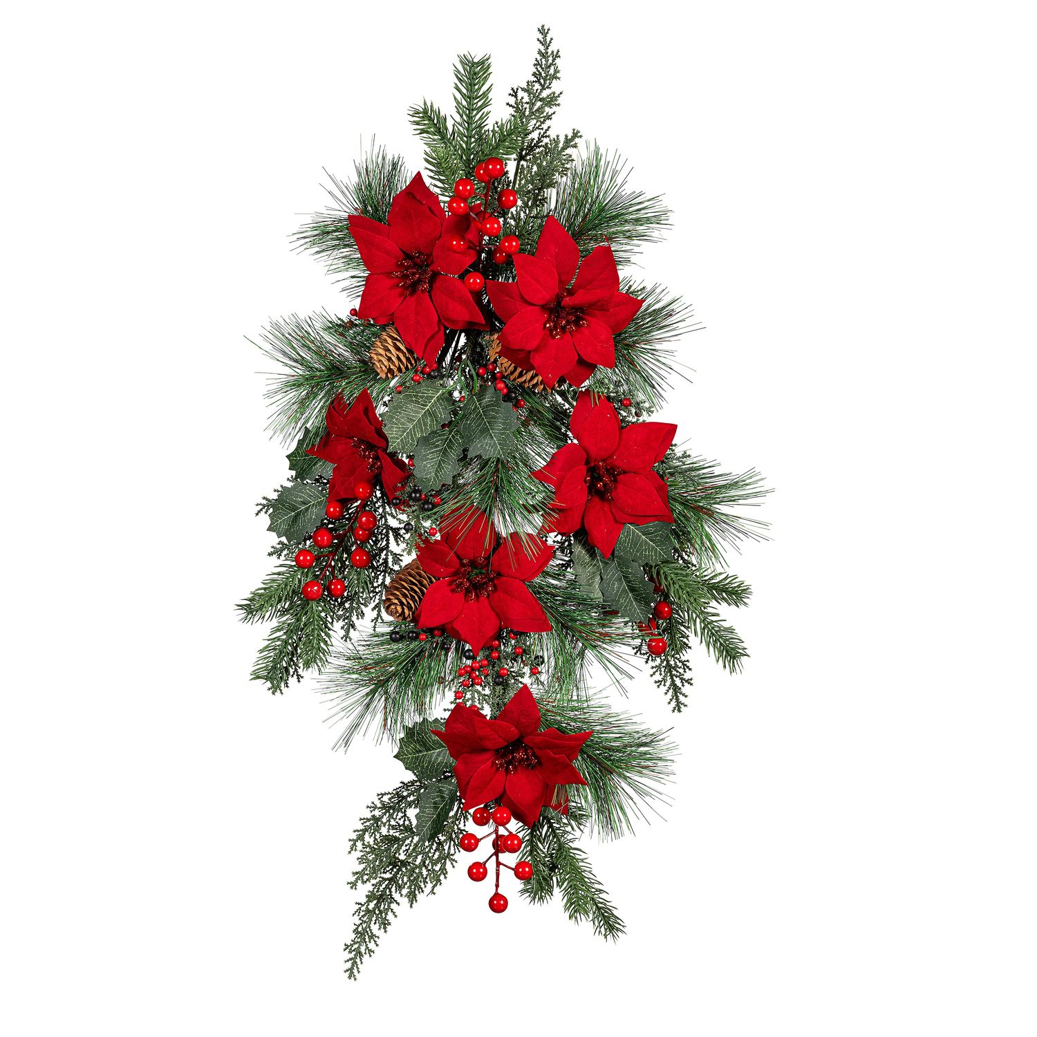 Holiday Poinsettia Swag Artificial, 28&quot;H