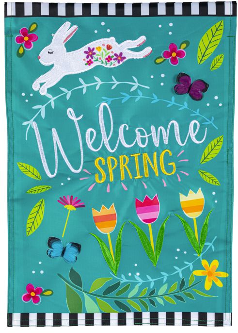 Welcome Spring Bunny Applique Garden Flag
