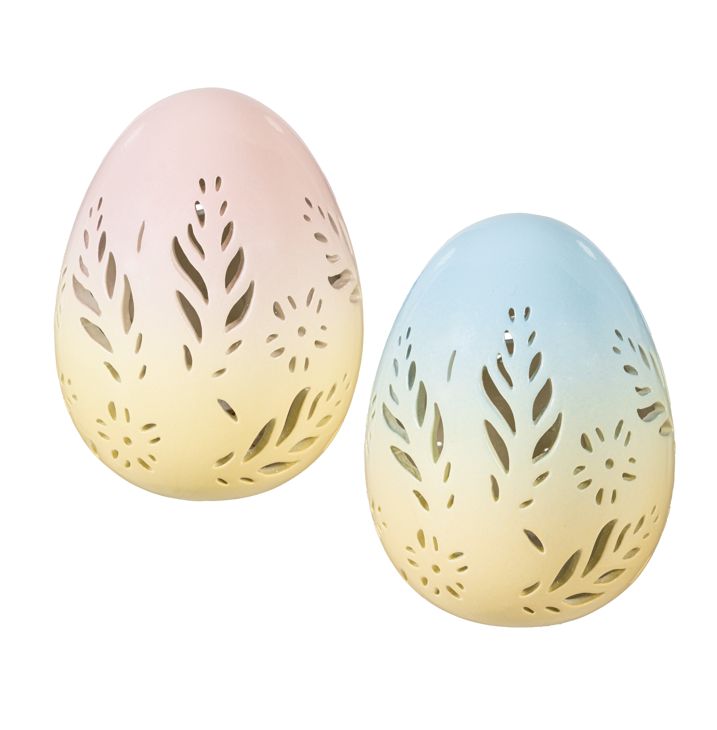 Bunny Blooms LED Table Decor Ceramic Egg with Flor