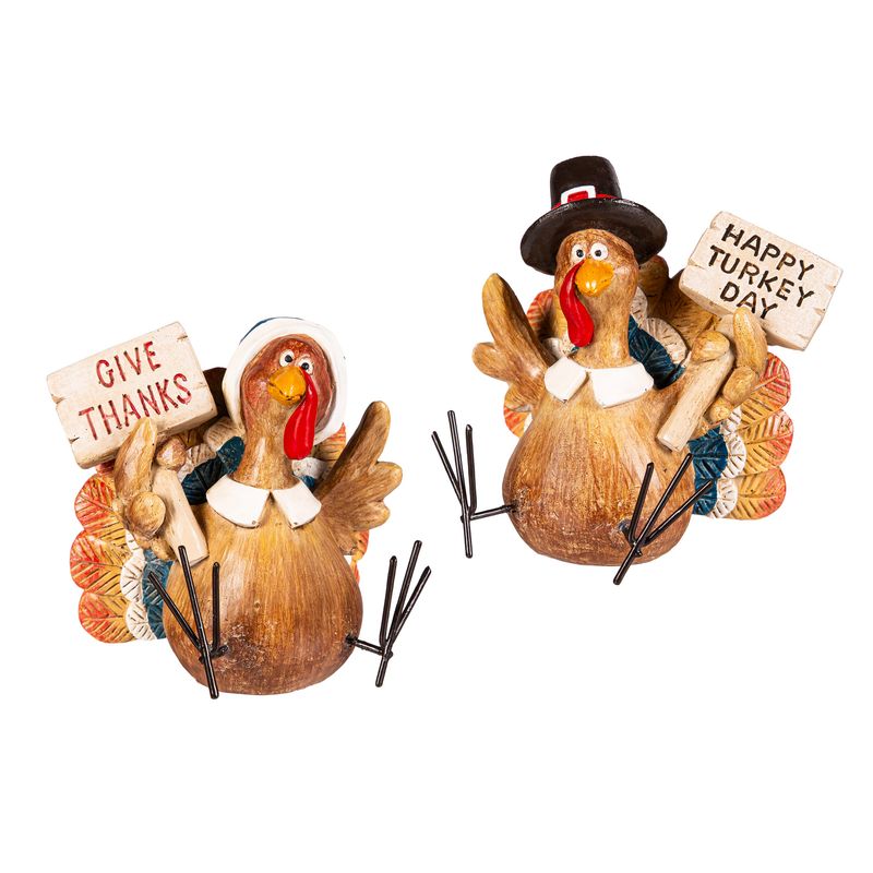3.75" Resin Thanksgiving Turkey with Metal Feet Tabletop Décor Set