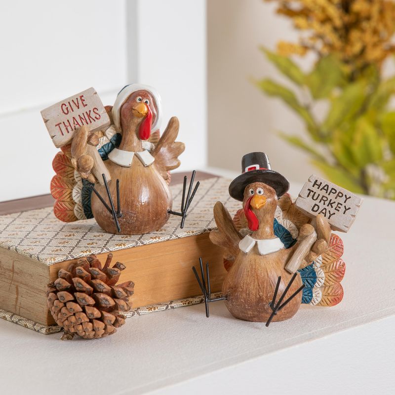 3.75&quot; Resin Thanksgiving Turkey with Metal Feet Tabletop Décor Set
