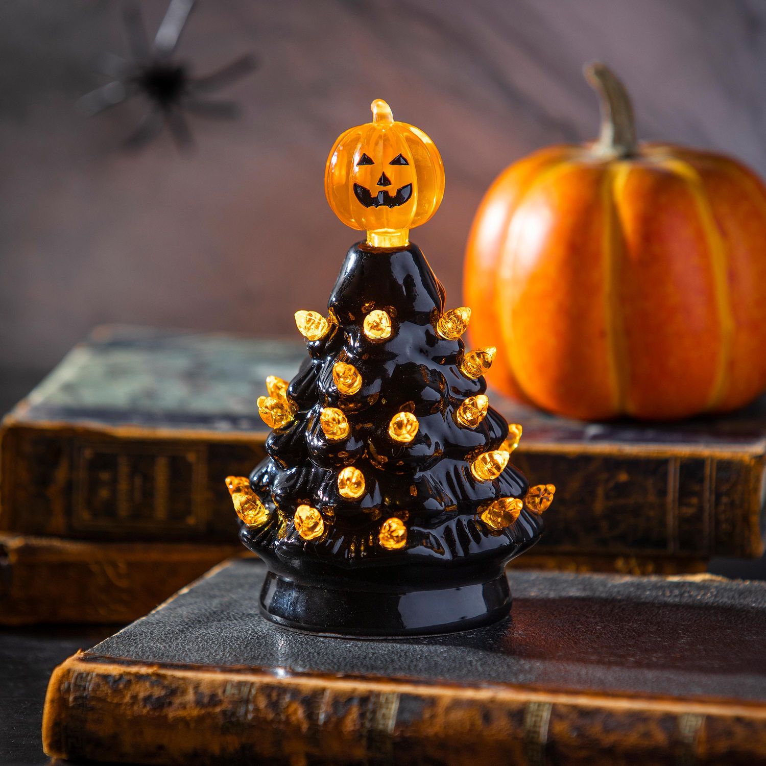 5&quot; LED Ceramic Halloween Tree Table Decor with Jack-O-Lantern  Pumpkin