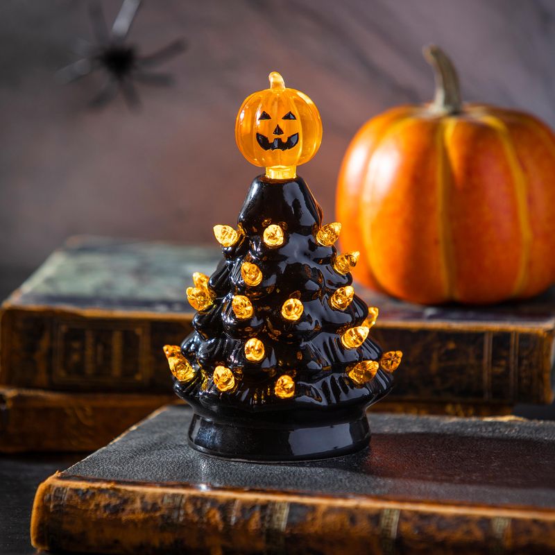 5&quot; LED Ceramic Halloween Tree Table Decor with Jack-O-Lantern  Pumpkin