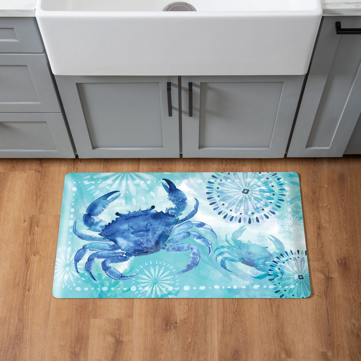 Blue Coastal Crab Anti Fatigue Kitchen Mat, 30&quot;x18