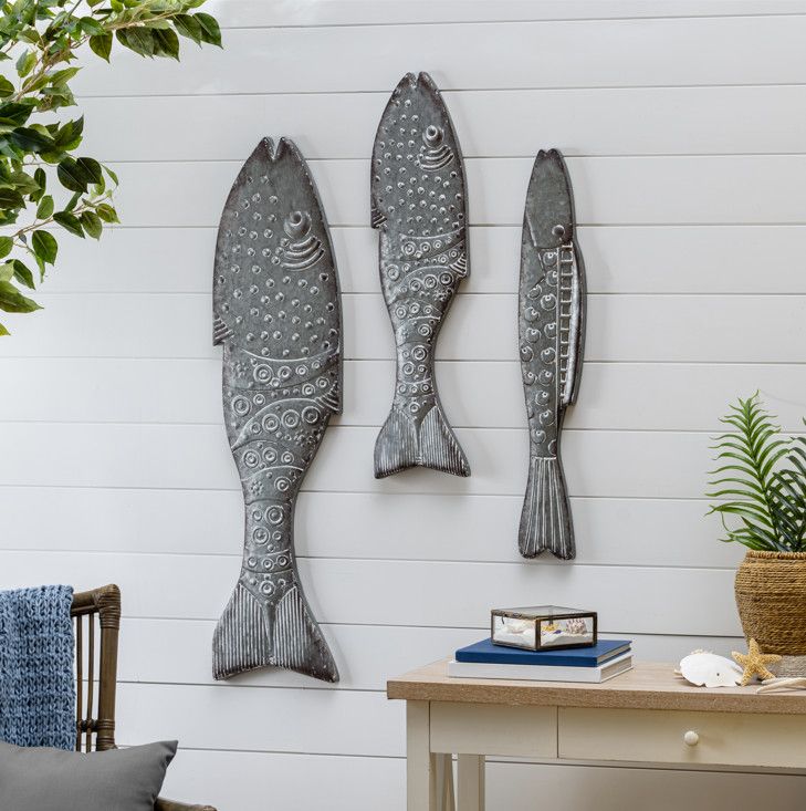 Blue Coastal Outdoor Wall Decor, Metal, Galvanized