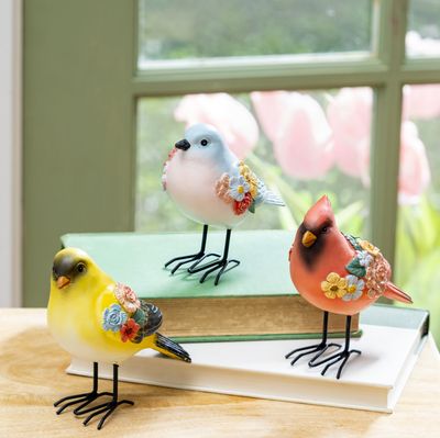 What She Shed Table Decor Resin Bird with Metal Fe