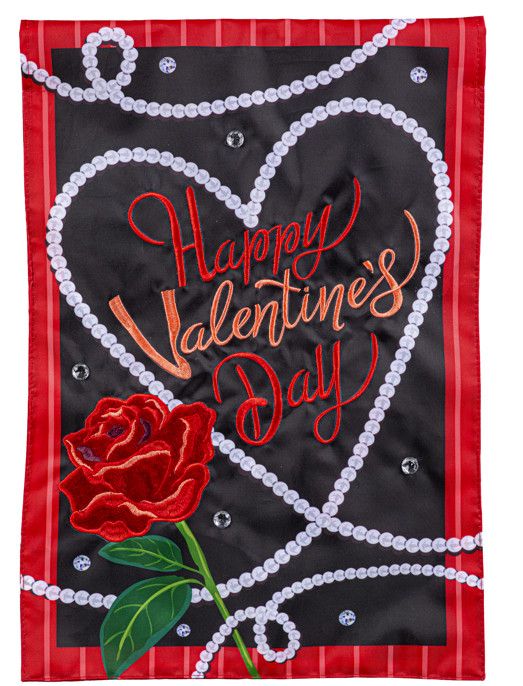 Valentine&#39;s Day Pearls Applique Garden Flag