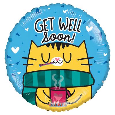 Get Well Soon Cat Foil Balloon - Bagged