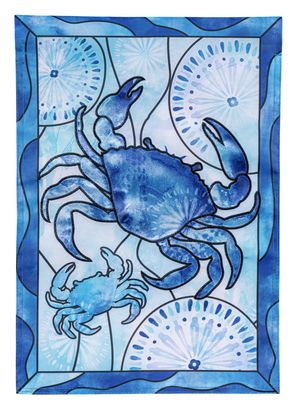 Blue Coastal Framed Crab Applique Garden Flag