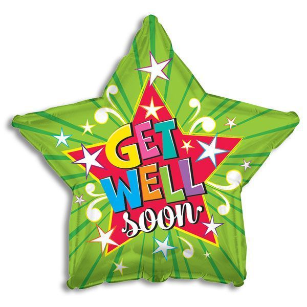 Get Well Soon Green Star Foil Balloon