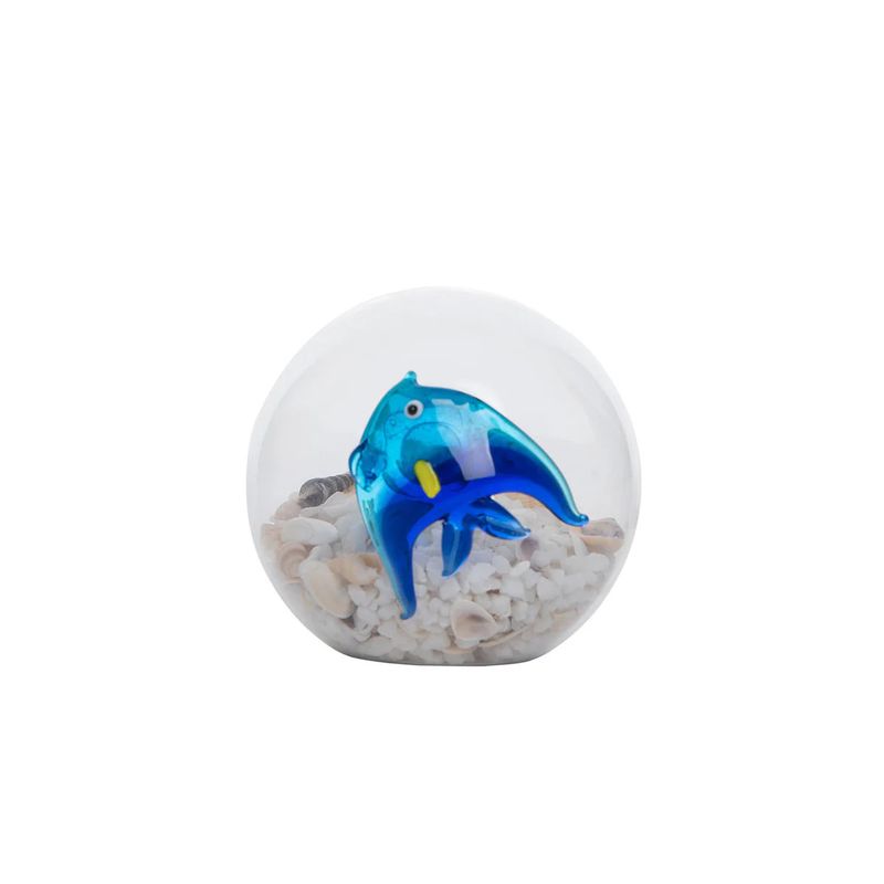 GLASS FISH BALL W/ SAND &amp; SHELLS
