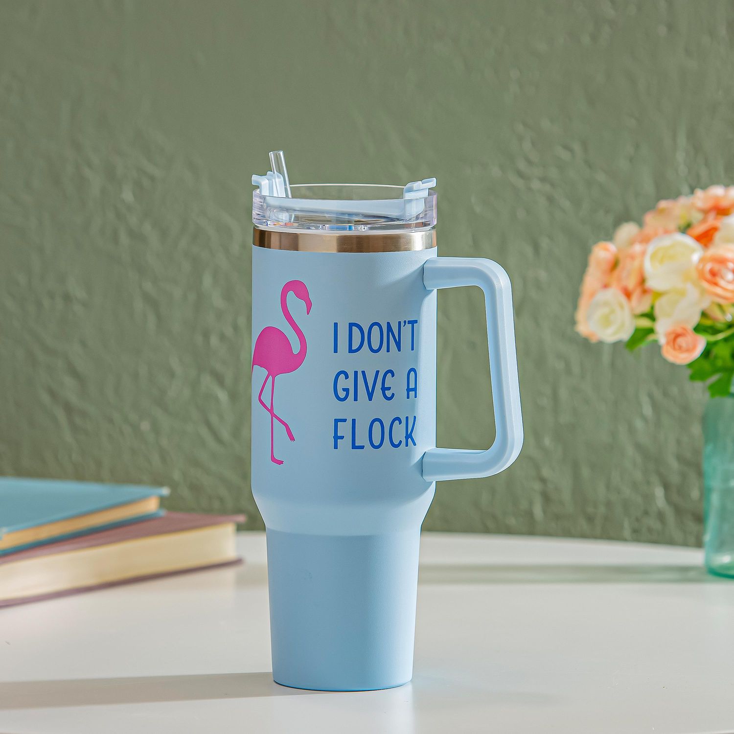 I Don&#39;t Give A Flock Flamingo Canyon Cup, Double Wall Stainless Steel w/ Straw, 40oz,
