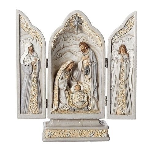10&quot; TRIPTYCH W/HOLY FAMILY &amp; &quot;FOR UNTO US&quot; PATTERN