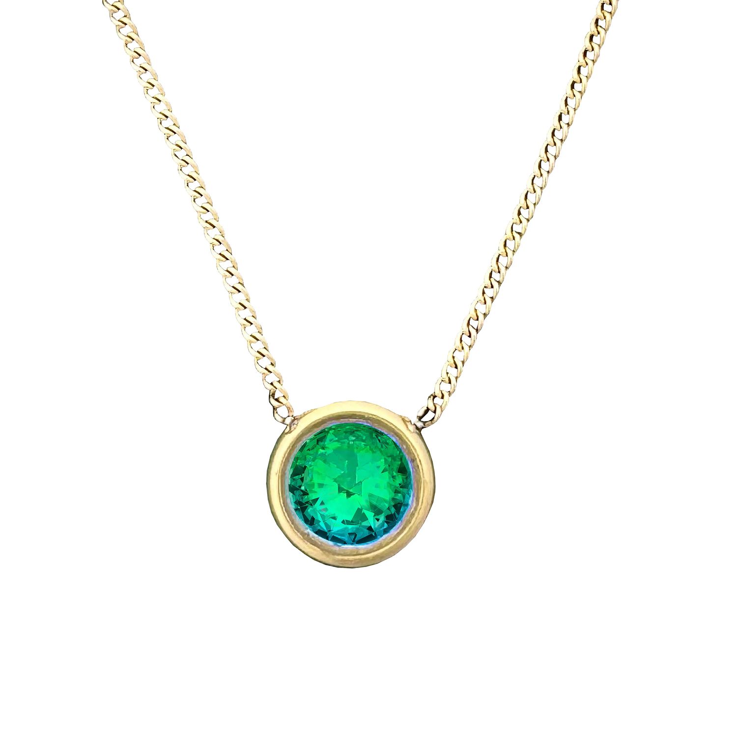 9mm Circle NecklaceGreenGold Stainless