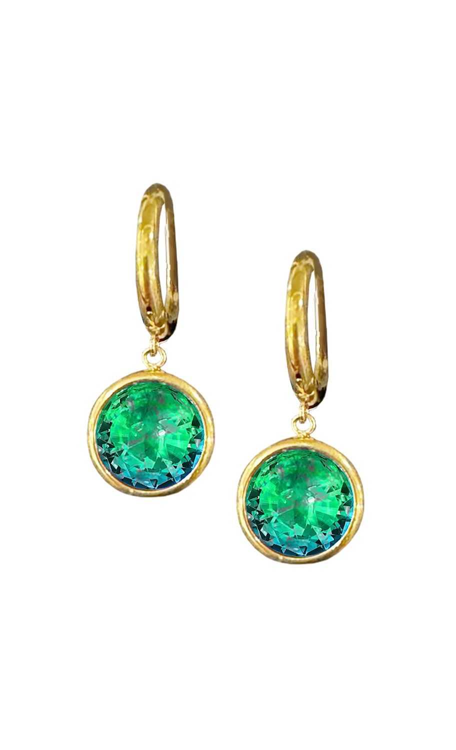9mm Hoop Dangle EarringsGreenGold Stainless