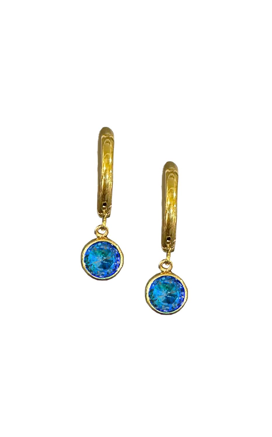 5mm Hoop Dangle Earrings in various colors, Color: Blue, Finish: Gold Stainless Steel